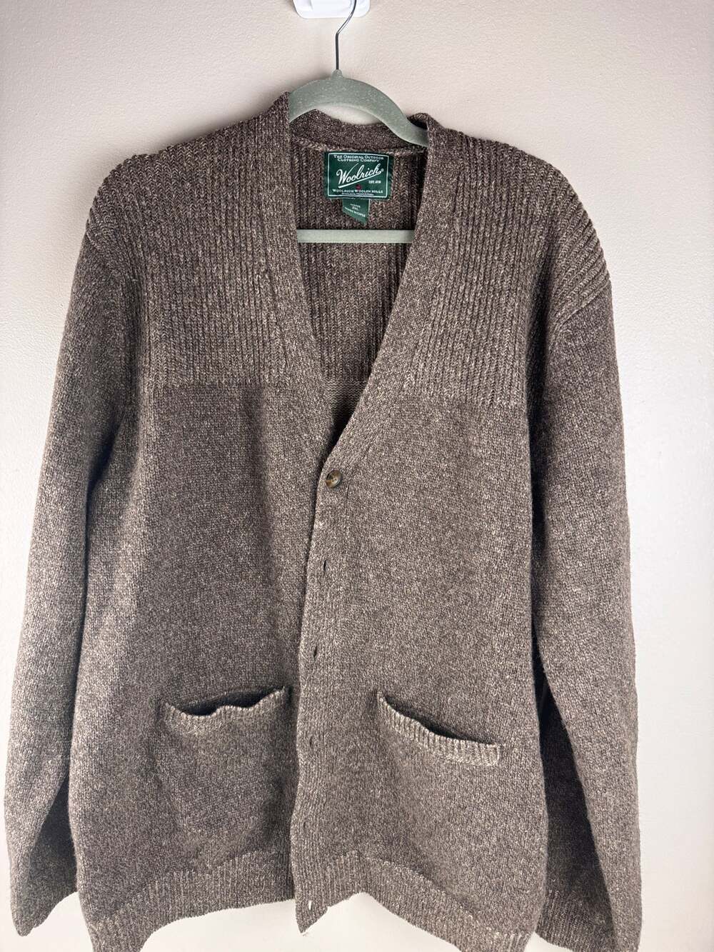 Woolrich Men's 2XL Wool Blend Cardigan Sweater Brown Button Front Grandpa Style
